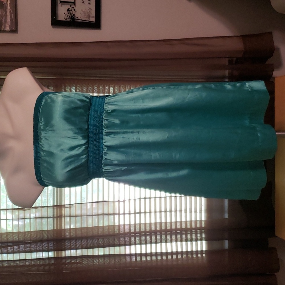 Junior mini strapless silky party dress